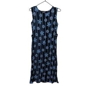 Vintage Sag Harbor 90's Mom Navy Blue Floral Midi Summer Boho Dress Size S
